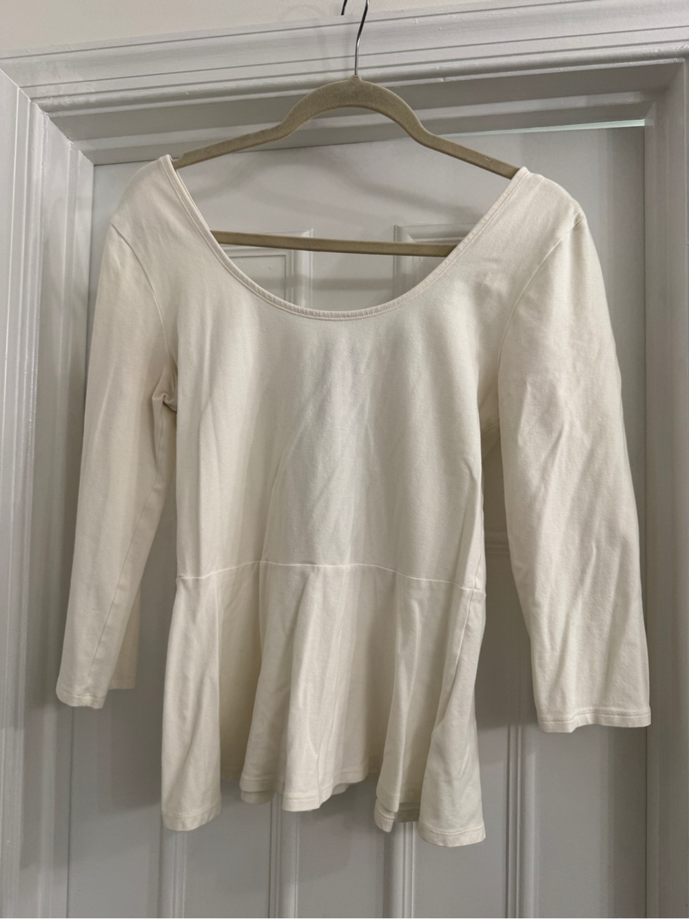 Express Scoop Neck Cream Peplum Tunic Top